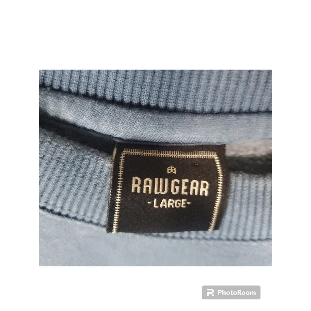 Raw Gear Mens Crewneck Pullover‎ Size Large Sweatshirt Blue Fleece Sweater